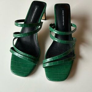French Connection Parker Green Strappy Slip On Work/Party Heel Sandals Size 7.5